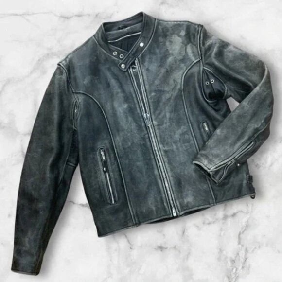 Men's First Black Vintage Motorcycle Genuine Leather Jacket with DetachableNWT